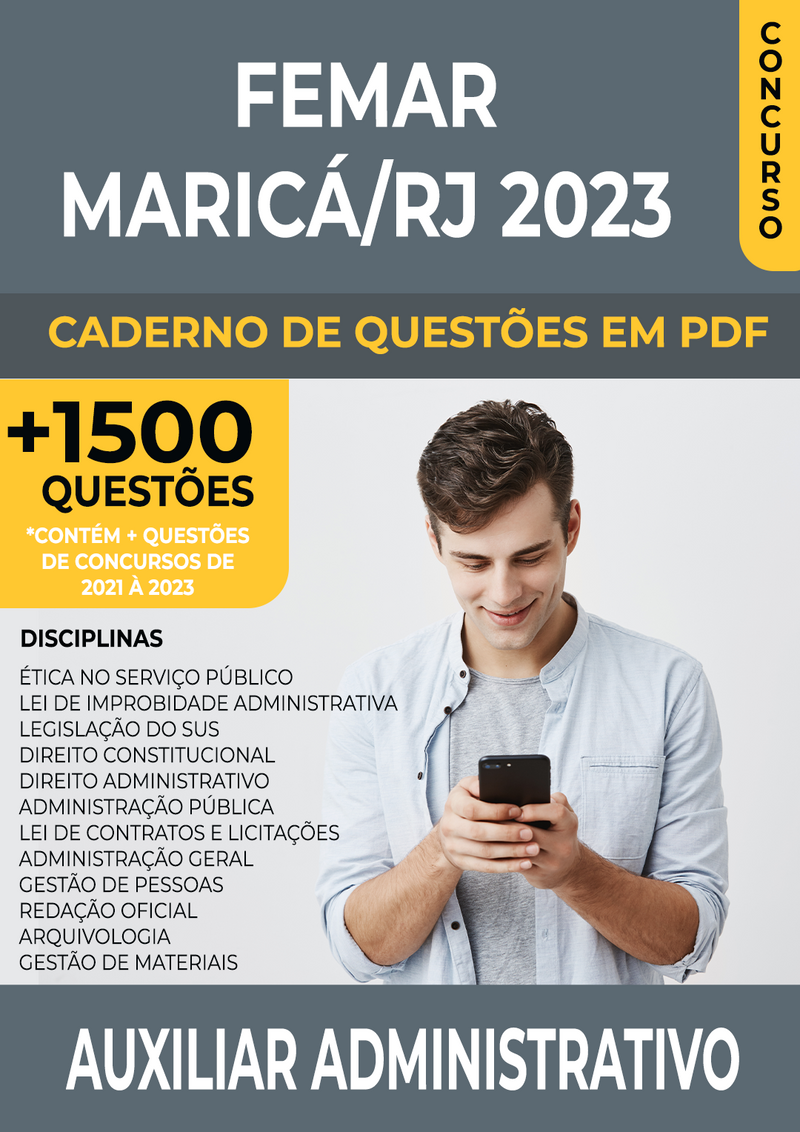 Apostila de Questões para Concurso FEMAR Maricá/RJ 2023 para Auxiliar Administrativo- Mais de 1.500 Questões Gabaritadas | loja123shop