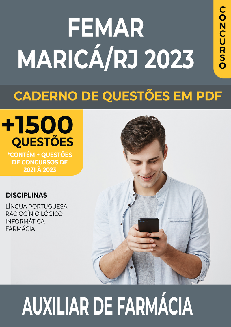 Apostila de Questões para Concurso FEMAR Maricá/RJ 2023 para Auxiliar de Farmácia - Mais de 1.500 Questões Gabaritadas | loja123shop