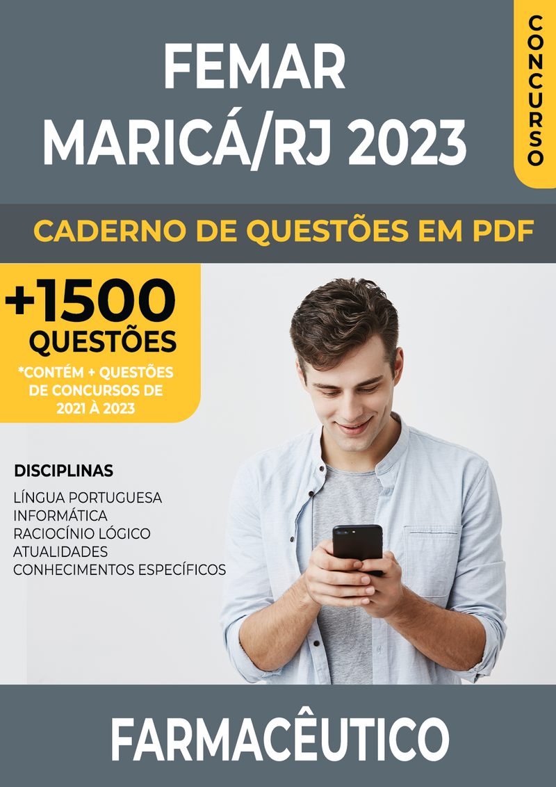 Apostila de Questões para Concurso FEMAR Maricá/RJ 2023 para Farmacêutico - Mais de 1.500 Questões Gabaritadas | loja123shop