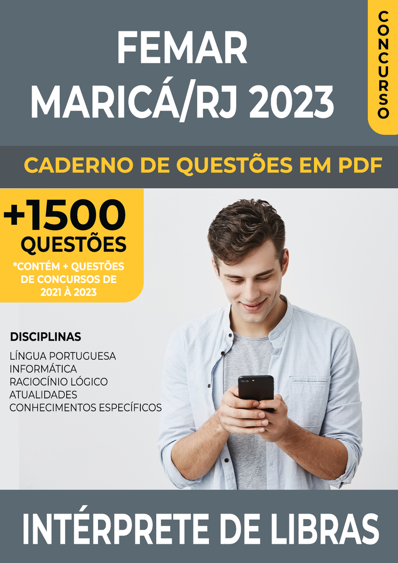 Apostila de Questões para Concurso FEMAR Maricá/RJ 2023 para Intérprete de Libras - Mais de 1.500 Questões Gabaritadas | loja123shop