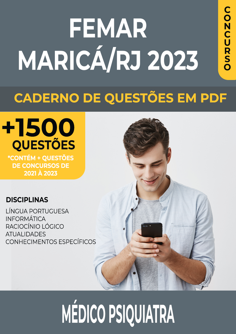 Apostila de Questões para Concurso FEMAR Maricá/RJ 2023 para Médico Psiquiatra - Mais de 1.500 Questões Gabaritadas | loja123shop