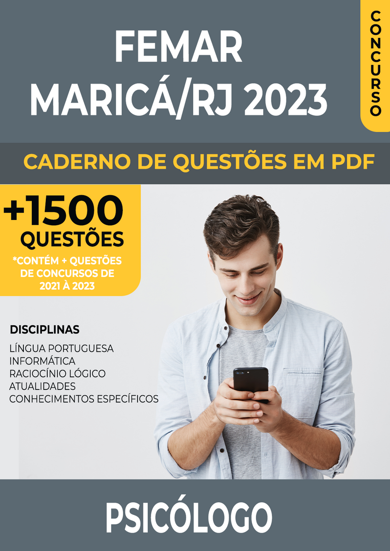 Apostila de Questões para Concurso FEMAR Maricá/RJ 2023 para Psicólogo - Mais de 1.500 Questões Gabaritadas | loja123shop