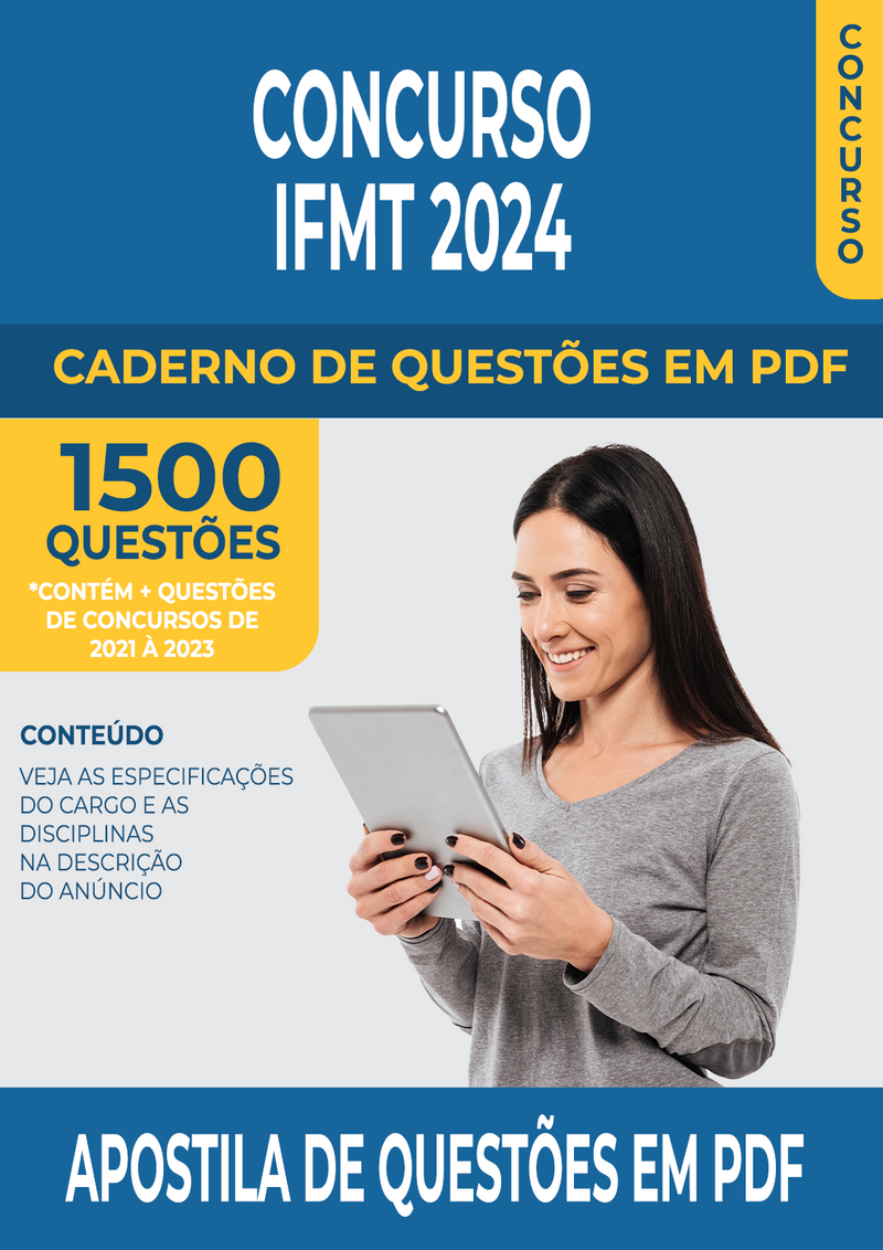 Apostila de Questões para Concurso do IFMT 2024 para Professor Ebtt - Português e Inglês - Mais de 1.500 Questões Gabaritadas | loja123shop