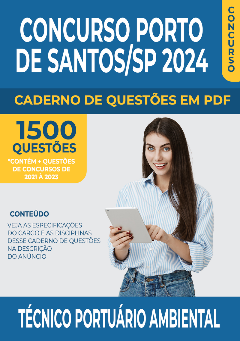 Apostila de Questões para Concurso do Porto de Santos/SP 2024 para Técnico Portuário Ambiental - Mais de 1.500 Questões Gabaritadas | loja123shop
