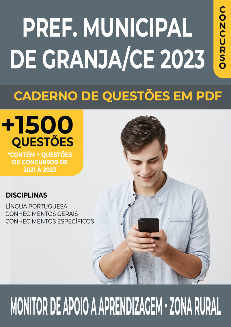 Apostila de Questões para Concurso da Prefeitura Municipal de Granja/CE 2023 para Monitor de Apoio à Aprendizagem - Zona Rural - Mais de 1.500 Questões Gabaritadas | loja123shop