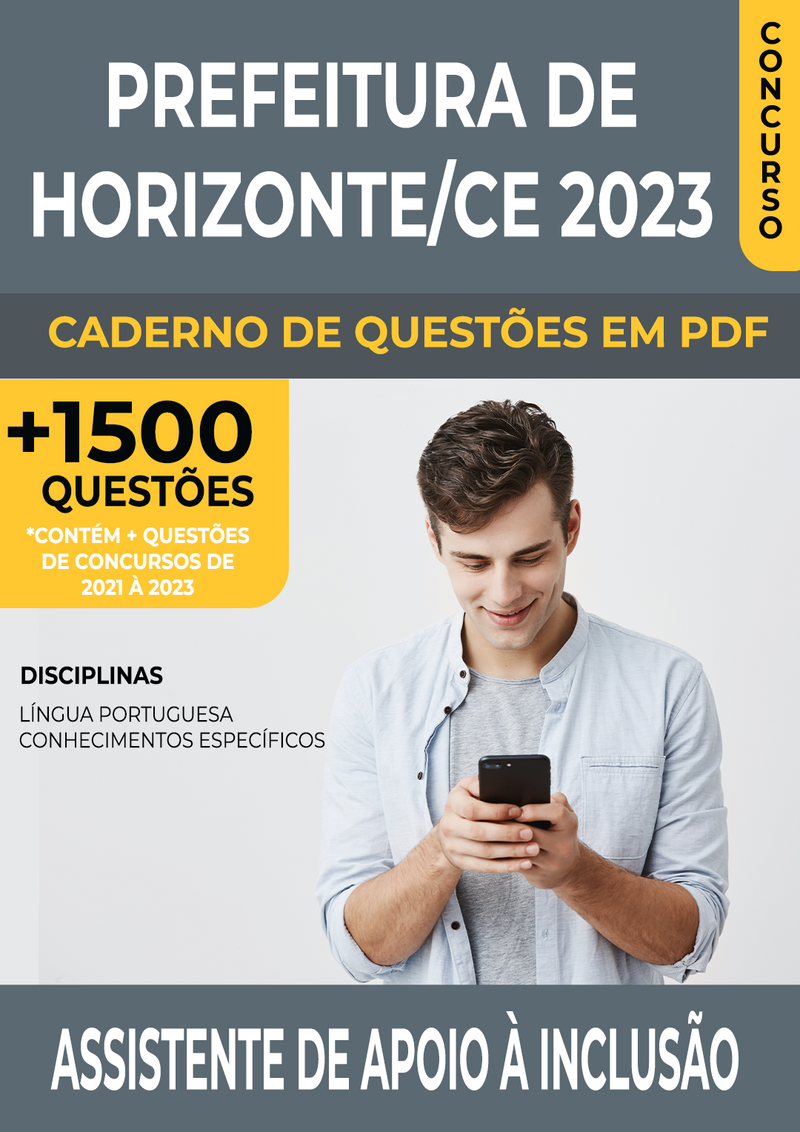 Apostila de Questões para Concurso da Prefeitura de Horizonte/CE 2023 para Assistente de Apoio à Inclusão - Mais de 1.500 Questões Gabaritadas | loja123shop