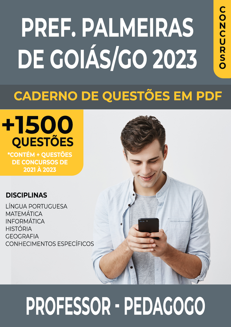 Apostila de Questões para Concurso da Prefeitura de Palmeiras de Goiás/GO 2023 para Professor Pedagogo - Mais de 1.500 Questões Gabaritadas | loja123shop