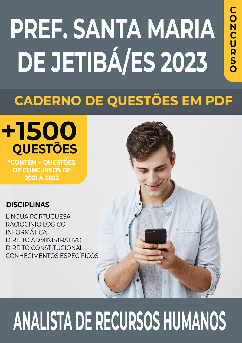 Apostila de Questões para Concurso da Prefeitura de Santa Maria de Jetibá/ES 2023 para Analista de Recursos Humanos - Mais de 1.500 Questões Gabaritadas | loja123shop