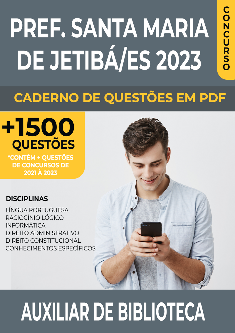 Apostila de Questões para Concurso da Prefeitura de Santa Maria de Jetibá/ES 2023 para Auxiliar de Biblioteca - Mais de 1.500 Questões Gabaritadas | loja123shop