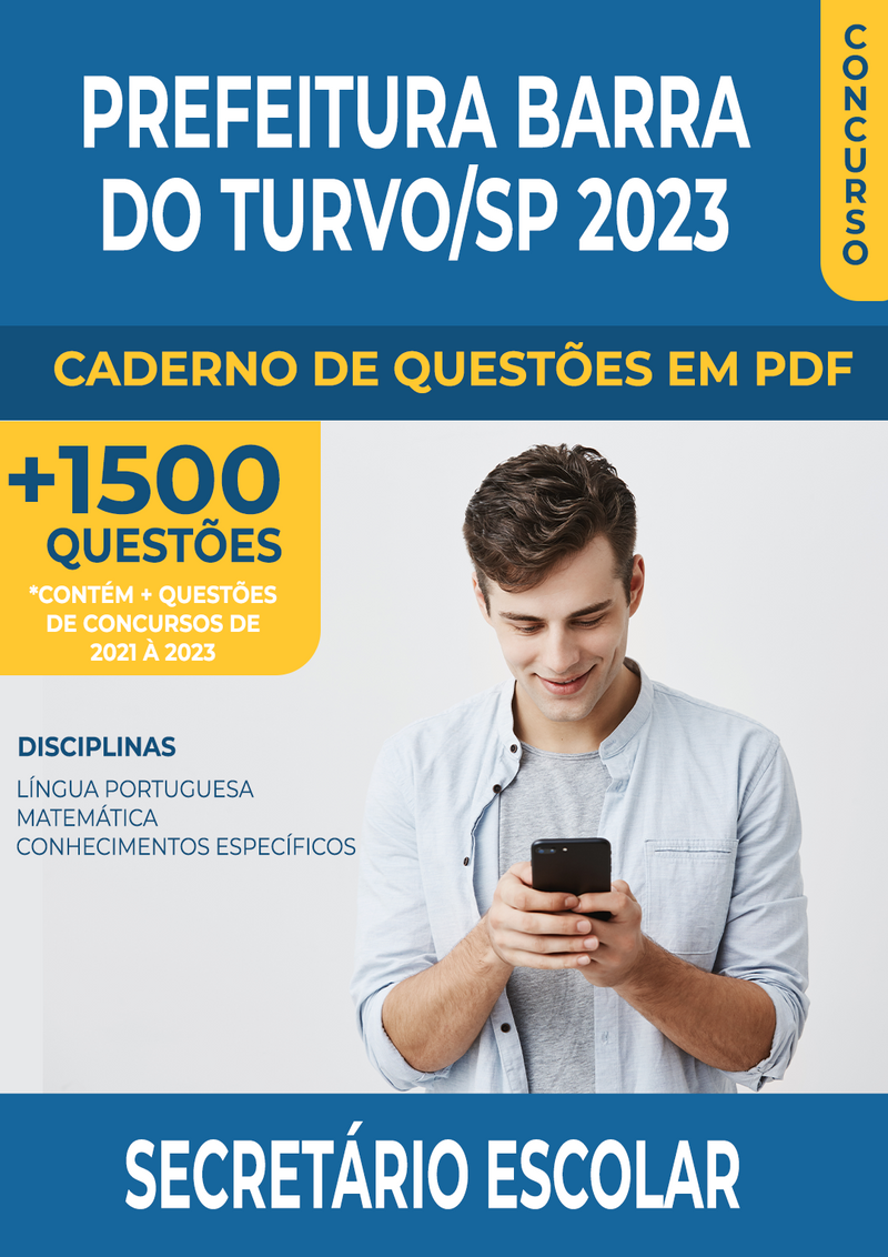 Apostila de Questões para Concurso da Prefeitura de Barra do Turvo/SP 2023 para Secretário Escolar - Mais de 1.500 Questões Gabaritadas | loja123shop