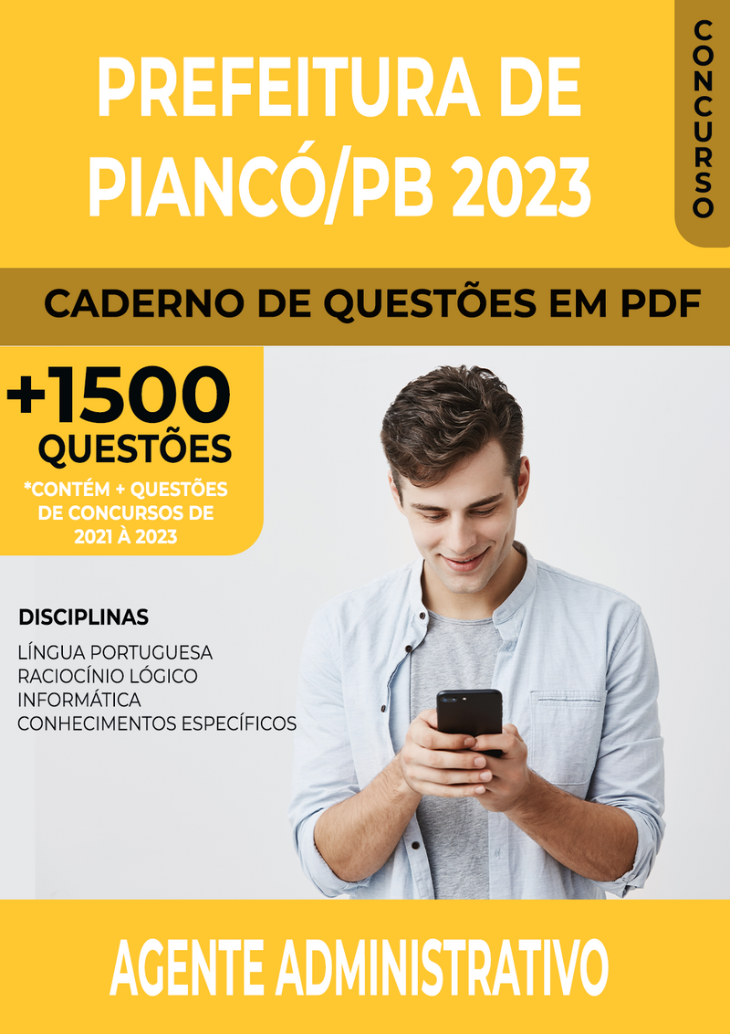 Apostila de Questões para Concurso da Prefeitura de Piancó/PB 2023 para Agente Administrativo - Mais de 1.500 Questões Gabaritadas | loja123shop