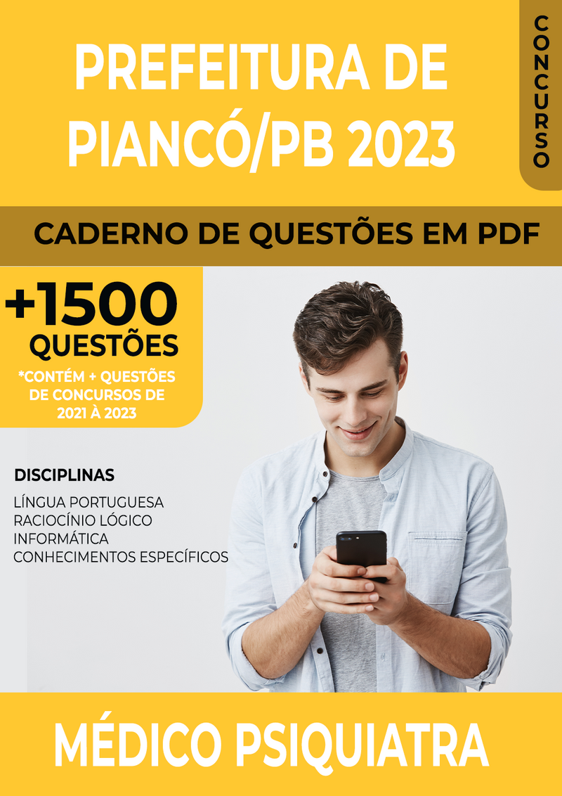 Apostila de Questões para Concurso da Prefeitura de Piancó/PB 2023 para Médico Psiquiatra - Mais de 1.500 Questões Gabaritadas | loja123shop