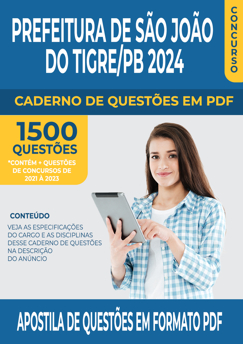 Apostila de Questões para Concurso da Prefeitura de São João do Tigre/PB 2024 para Diversos Cargos - Mais de 1.500 Questões Gabaritadas | loja123shop