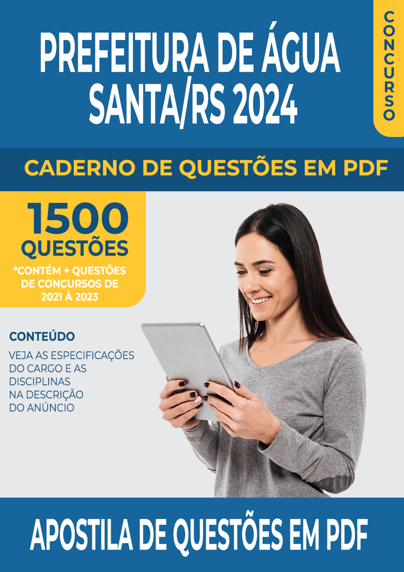 Apostila de Questões para Concurso da Prefeitura de Água Santa/RS 2024 para Professor de Inglês - Mais de 1.500 Questões Gabaritadas | loja123shop