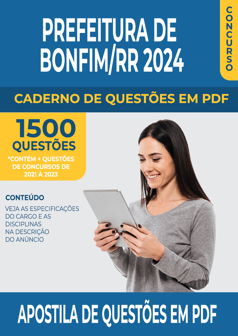 Apostila de Questões para Concurso da Prefeitura de Bonfim/RR 2024 para Assistente de Aluno - Mais de 1.500 Questões Gabaritadas | loja123shop