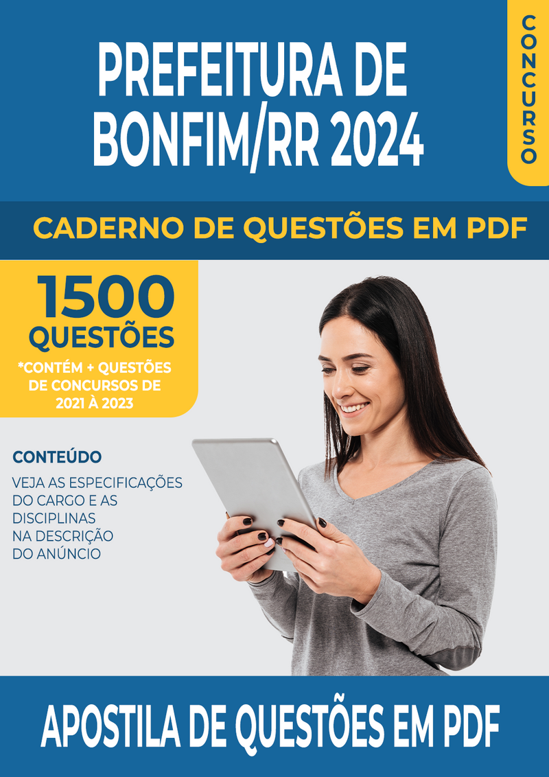 Apostila de Questões para Concurso da Prefeitura de Bonfim/RR 2024 para Professor de Inglês - Mais de 1.500 Questões Gabaritadas | loja123shop