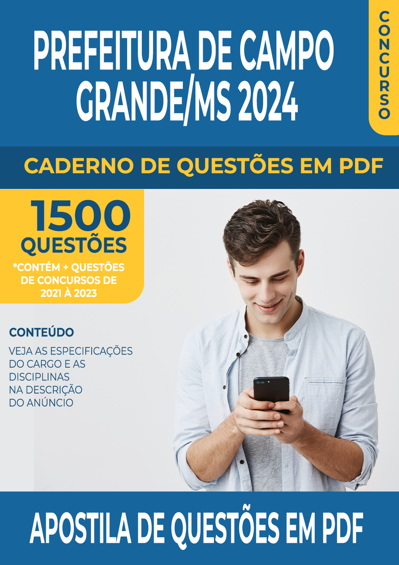 Apostila de Questões para Concurso da Prefeitura de Campo Grande/MS 2024 para Professor - Língua Portuguesa- Anos Finais Ensino Fundamental - Mais de 1.500 Questões Gabaritadas | loja123shop