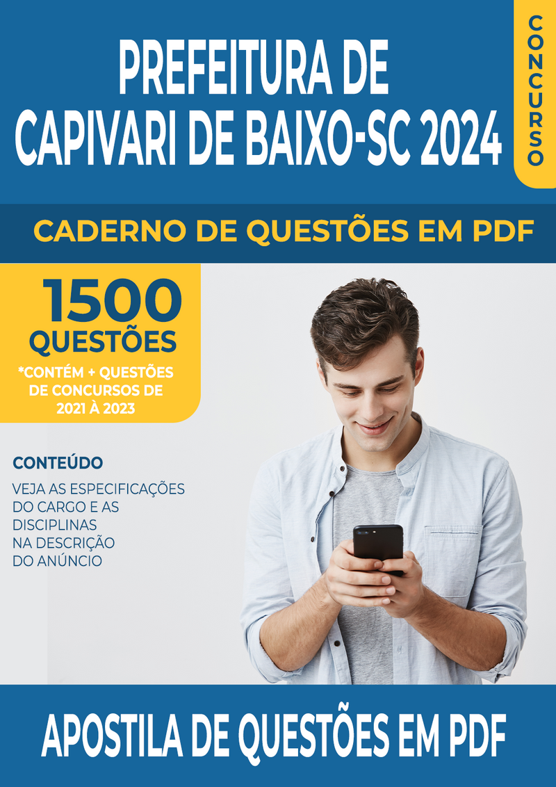 Apostila de Questões para Concurso da Prefeitura de Capivari de Baixo/SC 2024 para Professor De Educação Física - Pré. Ao 9o. Ano - Mais de 1.500 Questões Gabaritadas | loja123shop