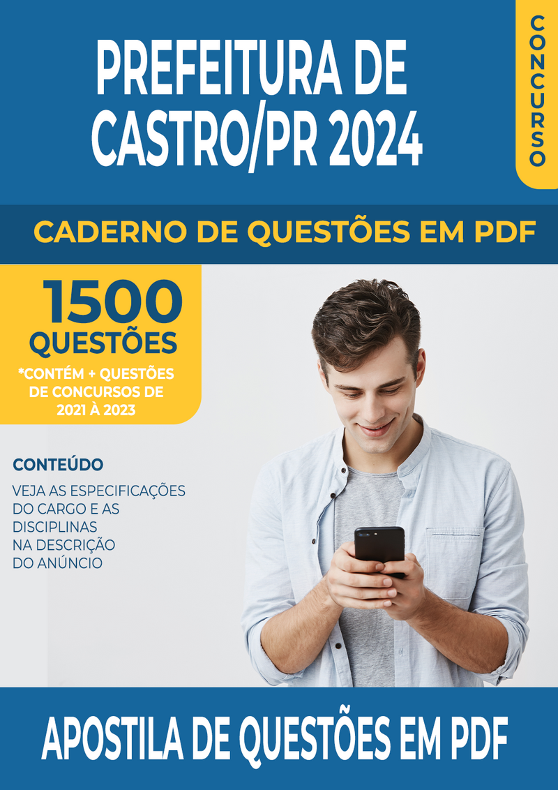 Apostila de Questões para Concurso da Prefeitura De Castro/PR 2024 para Agente Administrativo - Mais de 1.500 Questões Gabaritadas | loja123shop