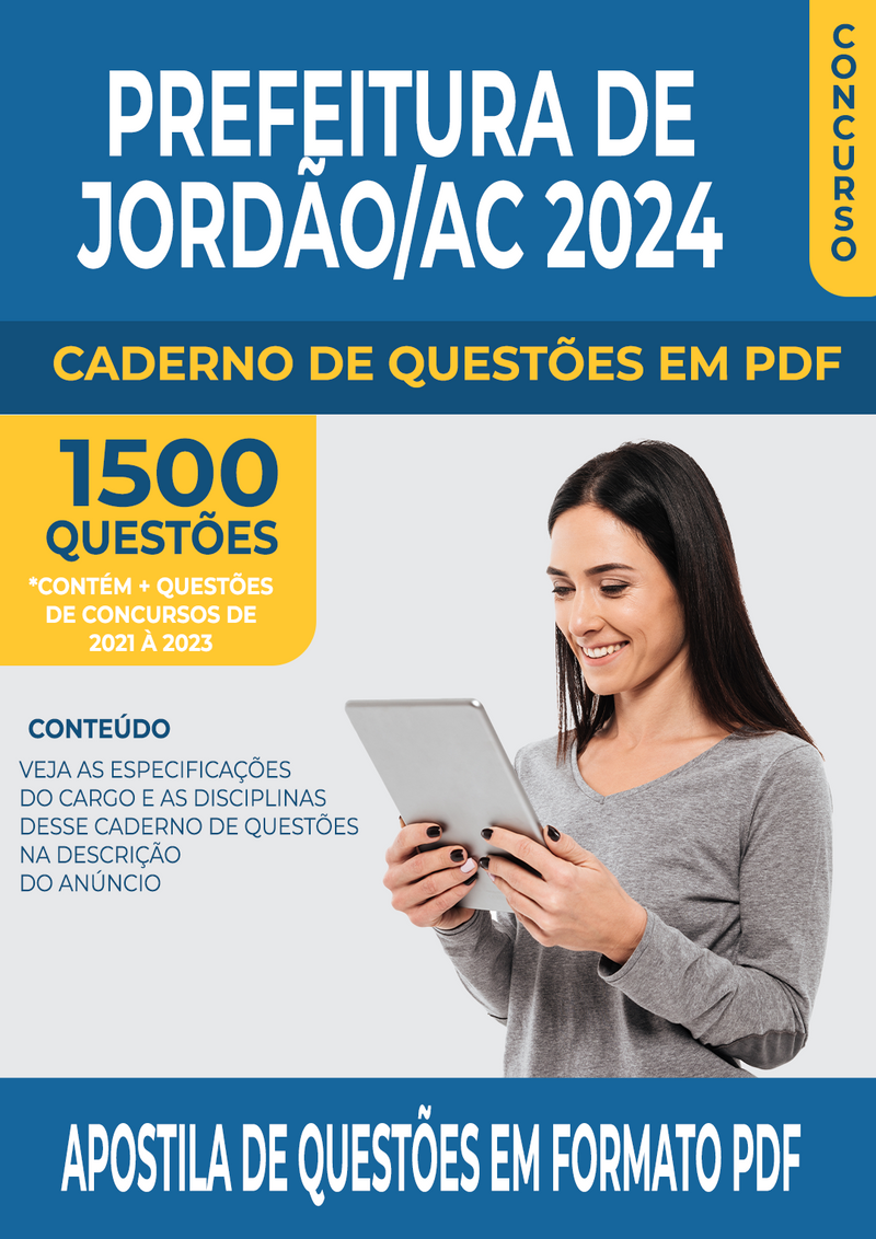 Apostila de Questões para Concurso da Prefeitura de Jordão/AC 2024 para Diversos Cargos - Mais de 1.500 Questões Gabaritadas | loja123shop