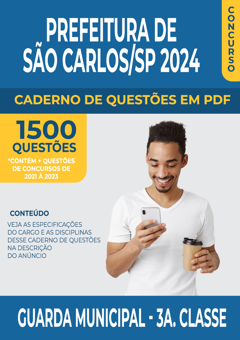 Apostila de Questões para Concurso da Prefeitura de São Carlos/SP 2024 para Guarda Municipal 3a. Classe - Mais de 1.500 Questões Gabaritadas | loja123shop
