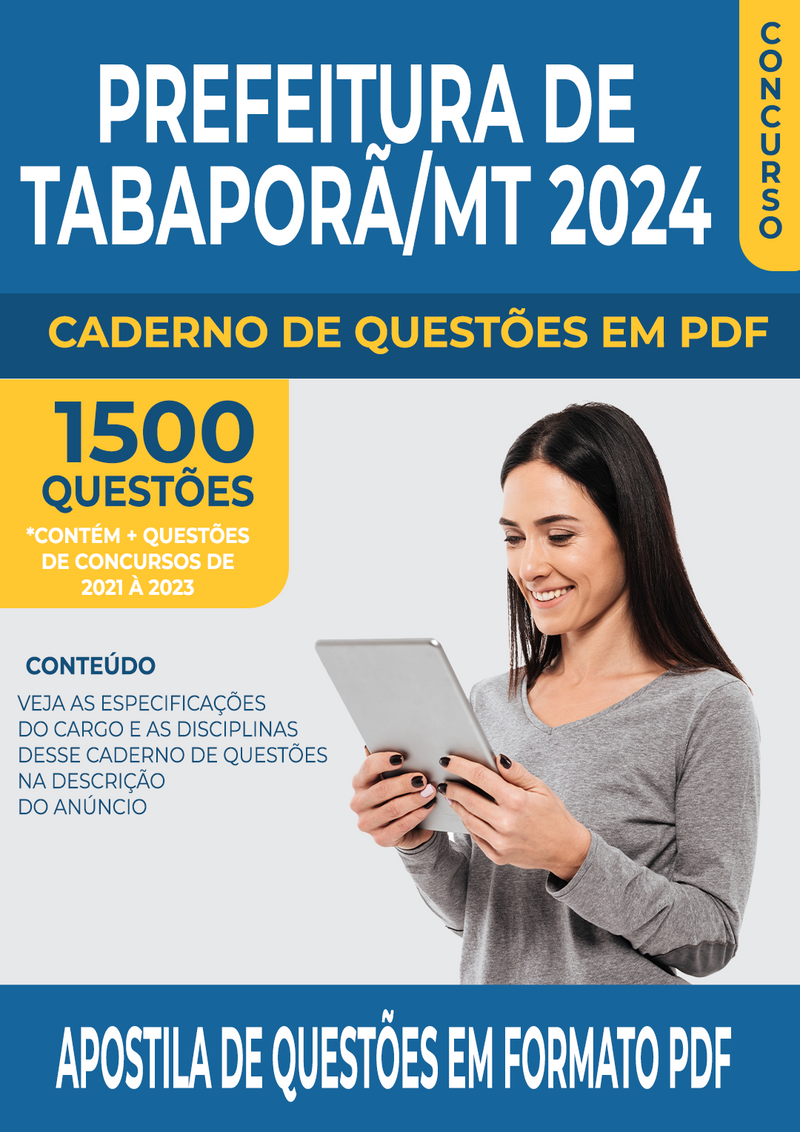 Apostila de Questões para Concurso da Prefeitura de Tabaporã/MT 2024 para Diversos Cargos - Mais de 1.500 Questões Gabaritadas | loja123shop