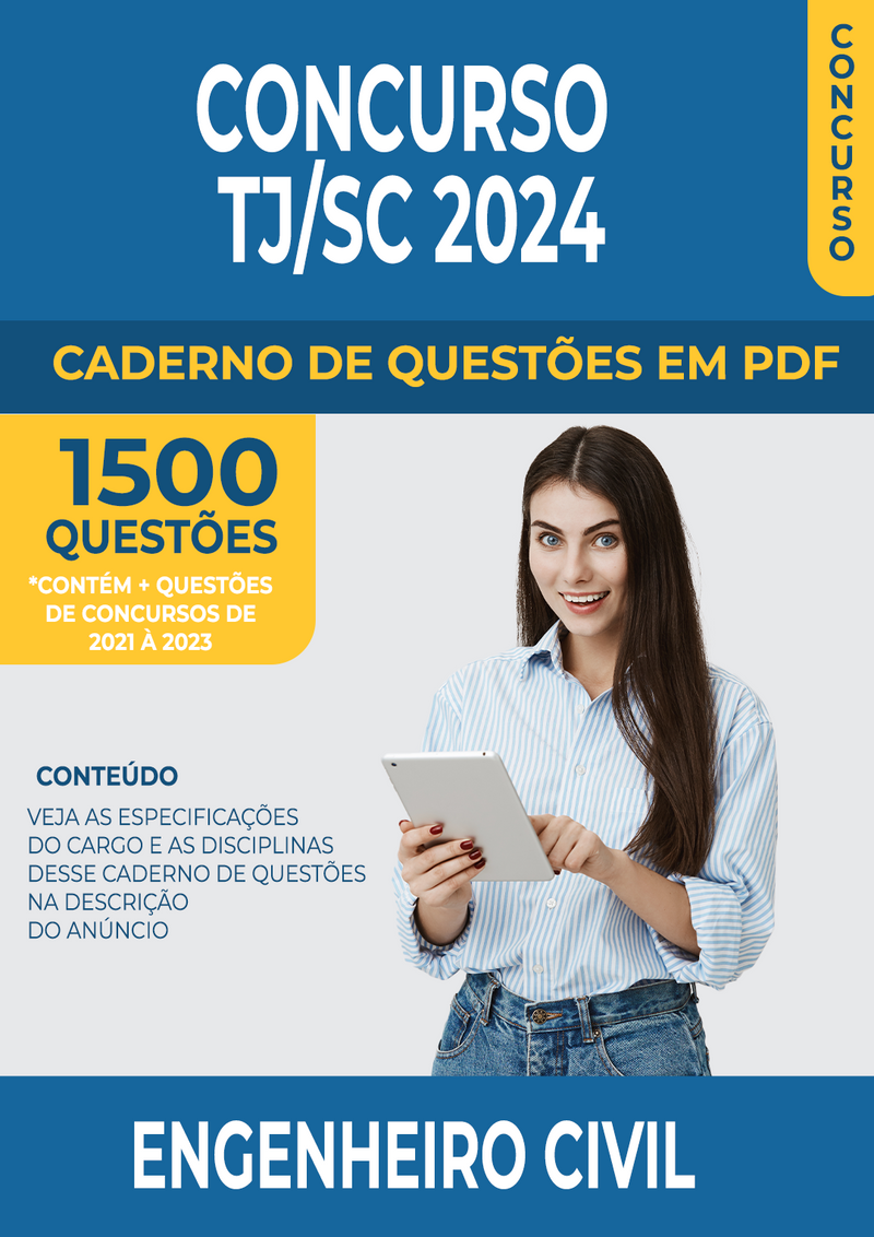 Apostila de Questões para Concurso do TJ/SC 2024 para Engenheiro Civil - Mais de 1.500 Questões Gabaritadas | loja123shop