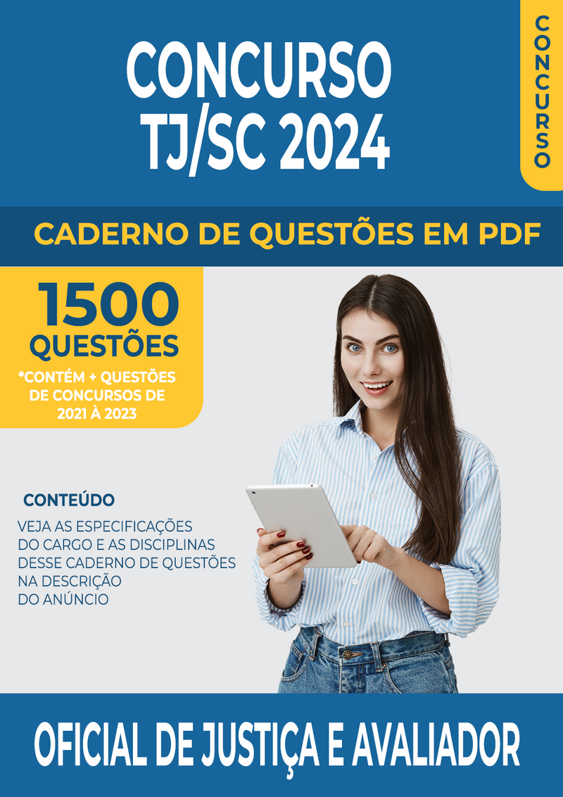 Apostila de Questões para Concurso do TJ/SC 2024 para Oficial de Justiça e Avaliador - Mais de 1.500 Questões Gabaritadas | loja123shop