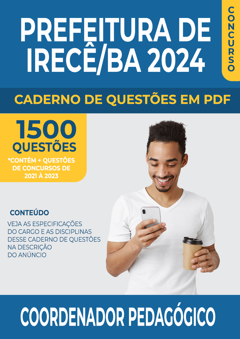 Apostila de Questões para Concurso da Prefeitura de Irecê/BA 2024 para Coordenador Pedagógico - Mais de 1.500 Questões | loja123shop