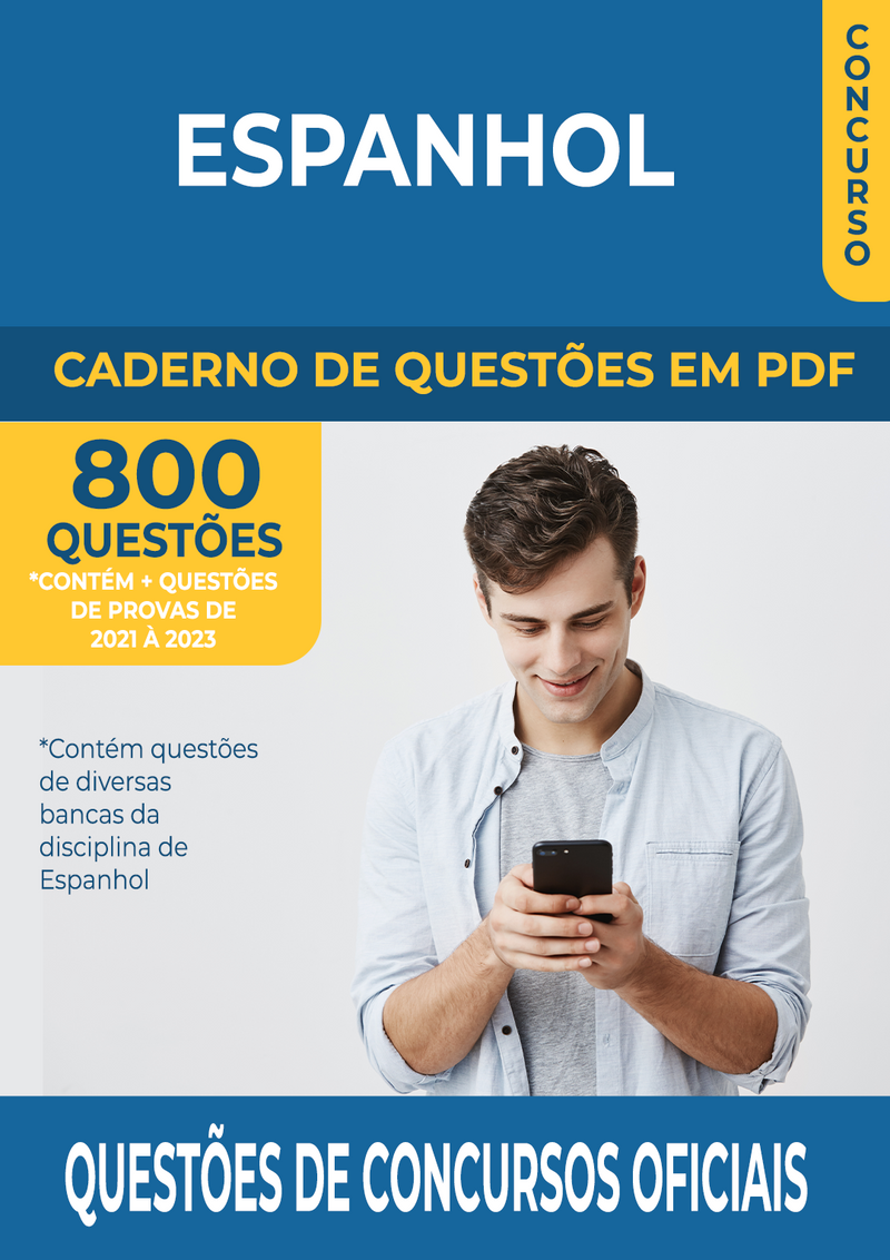 Caderno de Questões de Espanhol - 800 Questões Atualizadas e Gabaritadas | loja123shop