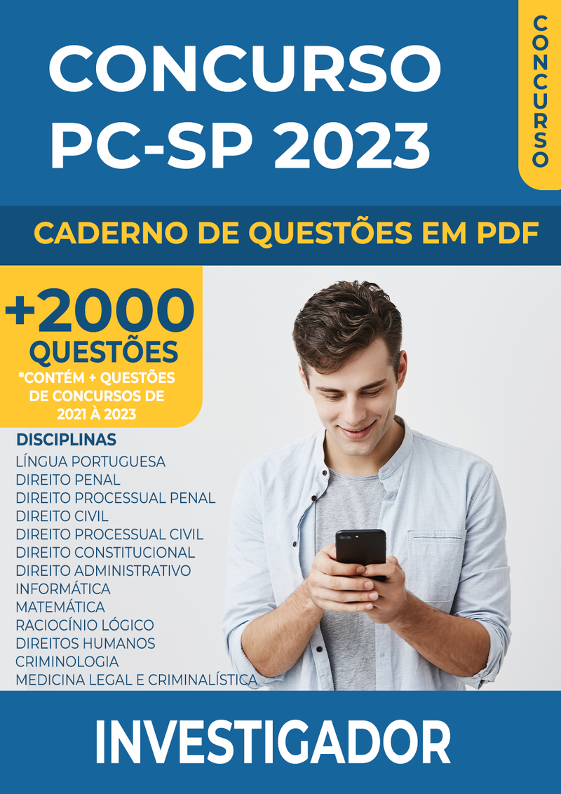 Apostila de Questões para o Concurso do PC-SP 2023 para Investigador - Mais de 2.000 Questões Gabaritadas | loja123shop