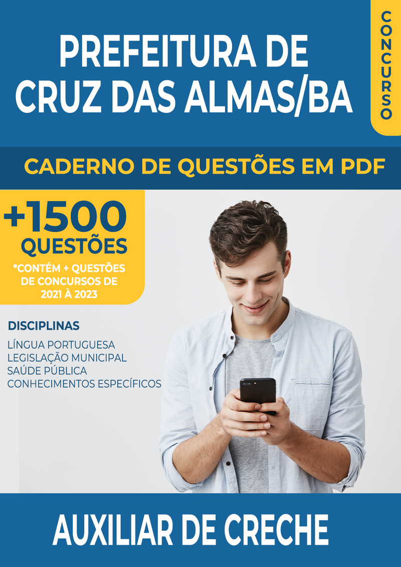 Apostila de Questões para o Concurso da Prefeitura de Cruz das Almas/BA para Auxiliar de Creche - Mais de 1.500 Questões Gabaritadas | loja123shop