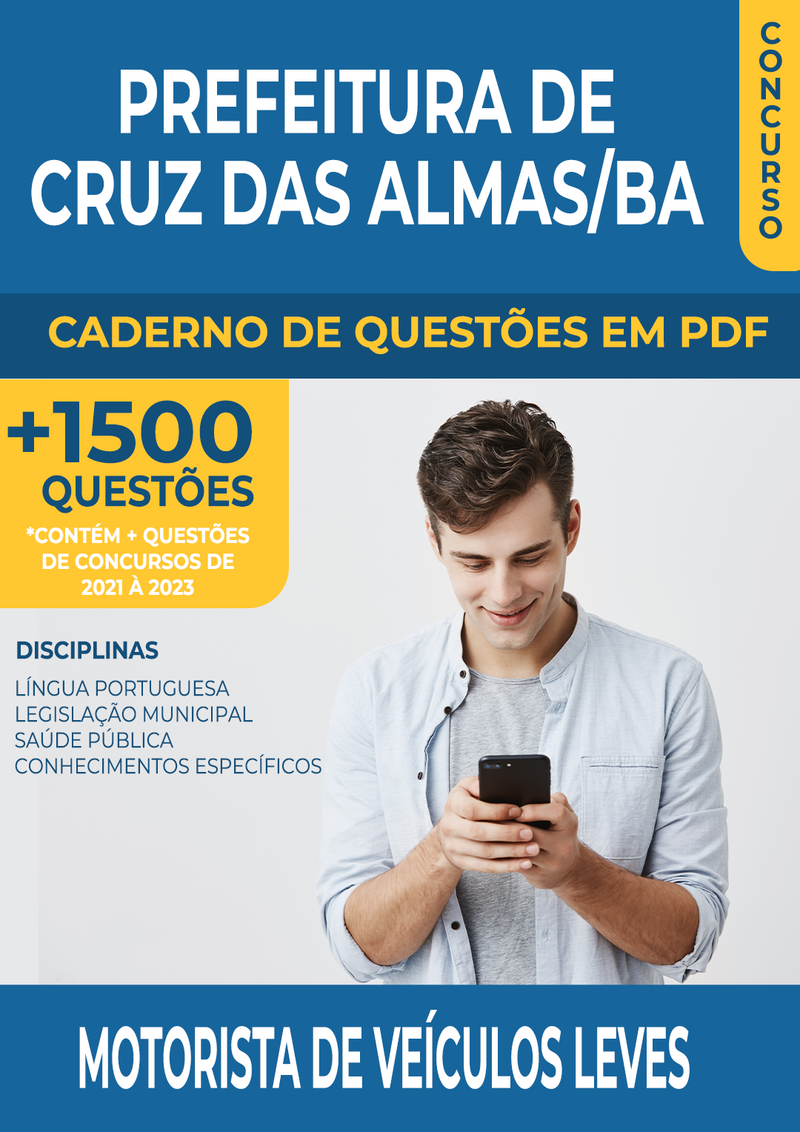 Apostila de Questões para o Concurso da Prefeitura de Cruz das Almas/BA para Motorista de Veículos Leves - Mais de 1.500 Questões Gabaritadas | loja123shop