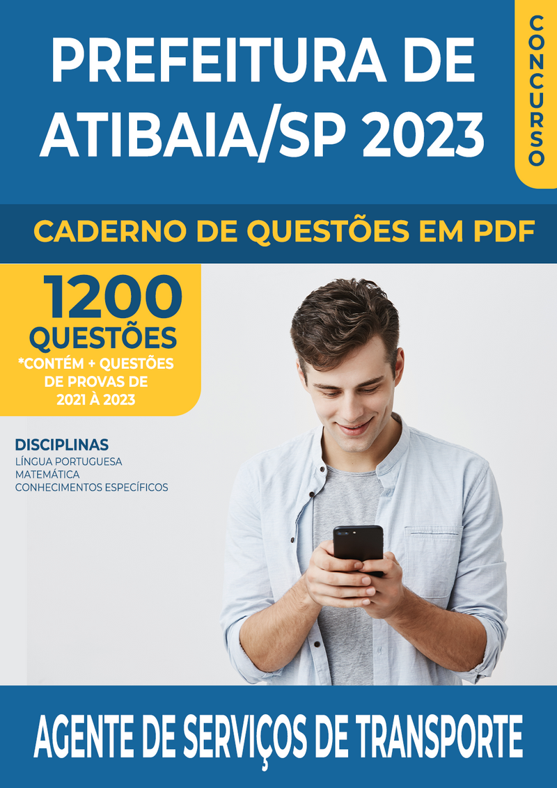 Apostila de Questões para o Concurso da Prefeitura de Atibaia/SP 2023 para Agente de Serviços de Transporte - Mais de 1.200 Questões Gabaritadas | loja123shop