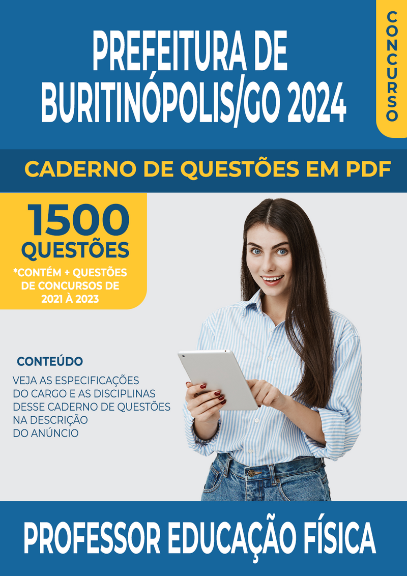 Apostila de Questões para Concurso da Prefeitura de Buritinópolis/GO 2024 para Professor de Educação Física - Mais de 1.500 Questões Gabaritadas | loja123shop
