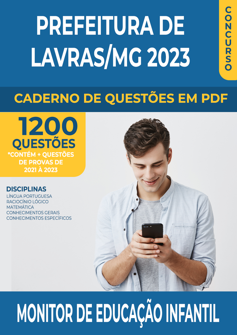 Apostila de Questões para o Concurso da Prefeitura de Lavras/MG 2023 para Monitor de Educação Infantil - Mais de 1.200 Questões Gabaritadas | loja123shop