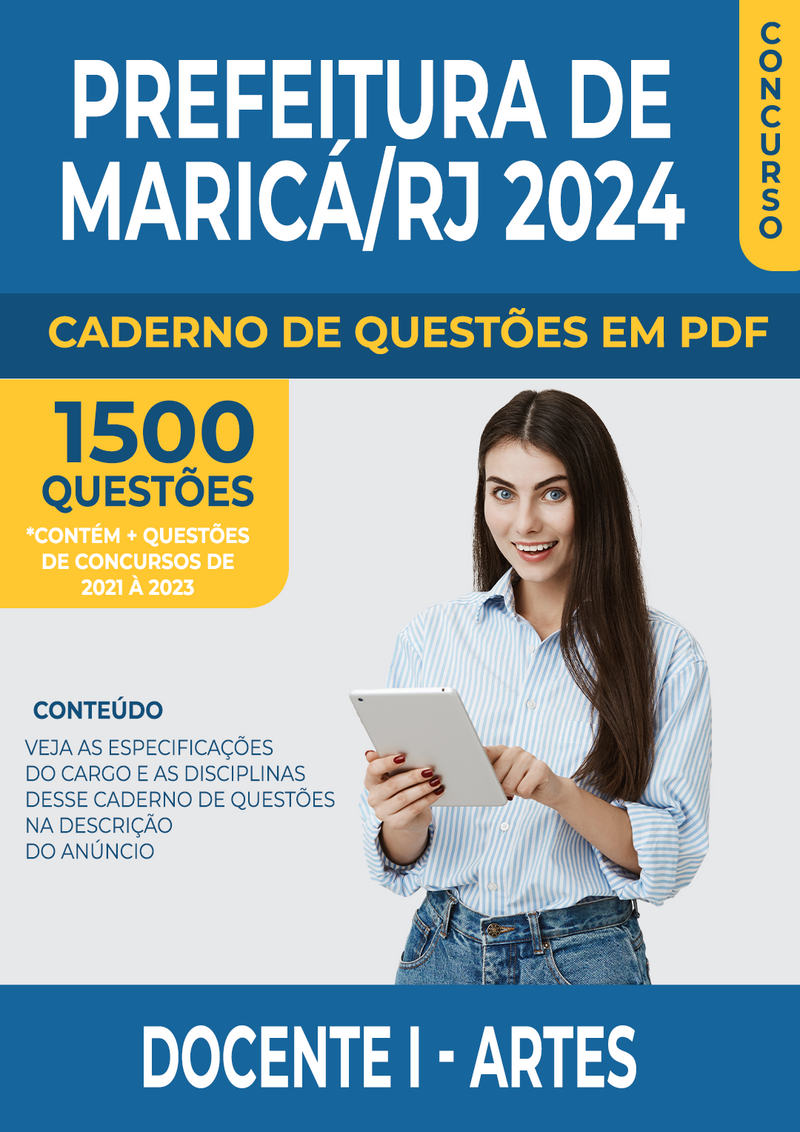 Apostila de Questões para Concurso da Prefeitura de Maricá/RJ 2024 para Docente I - Artes - Mais de 1.500 Questões Gabaritadas | loja123shop