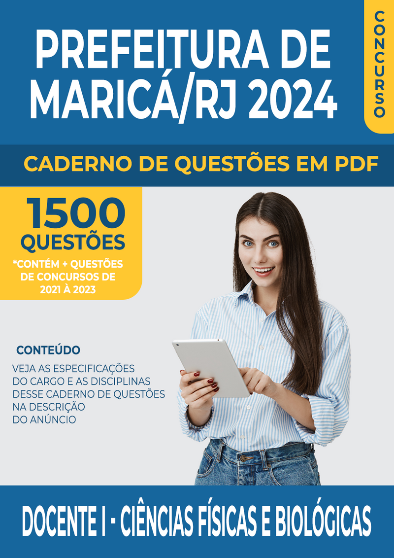 Apostila de Questões para Concurso da Prefeitura de Maricá/RJ 2024 para Docente I - Ciências Físicas e Biológicas - Mais de 1.500 Questões Gabaritadas | loja123shop