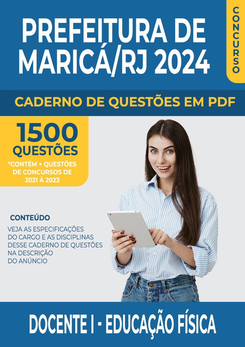Apostila de Questões para Concurso da Prefeitura de Maricá/RJ 2024 para Docente I - Educação Física - Mais de 1.500 Questões Gabaritadas | loja123shop