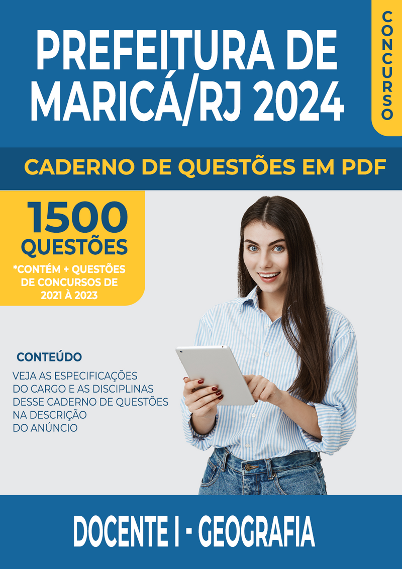 Apostila de Questões para Concurso da Prefeitura de Maricá/RJ 2024 para Docente I - Geografia - Mais de 1.500 Questões Gabaritadas | loja123shop