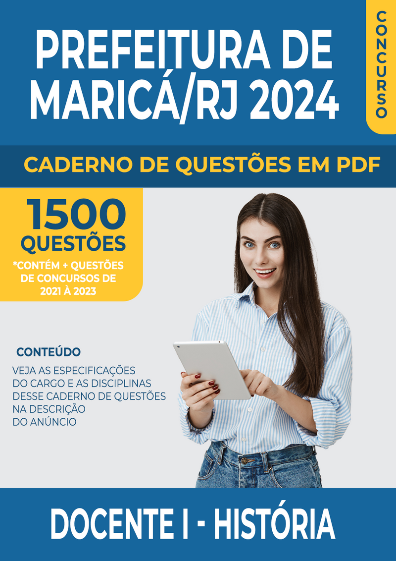 Apostila de Questões para Concurso da Prefeitura de Maricá/RJ 2024 para Docente I - História - Mais de 1.500 Questões Gabaritadas | loja123shop