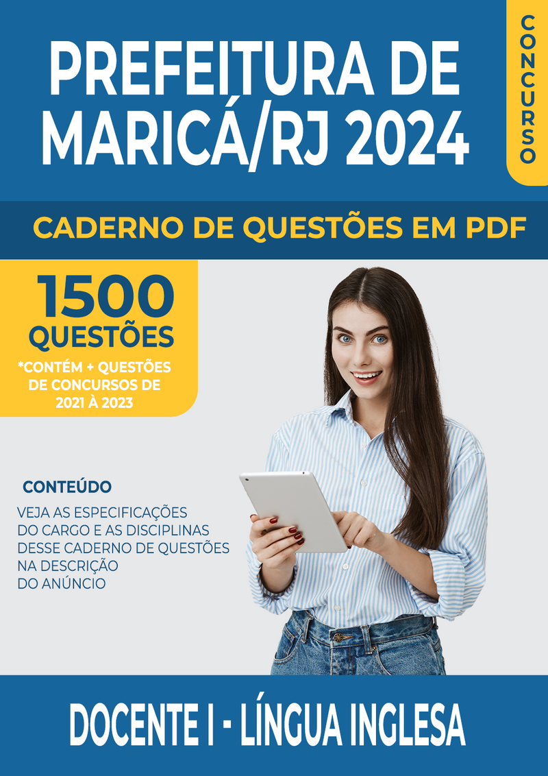 Apostila de Questões para Concurso da Prefeitura de Maricá/RJ 2024 para Docente I - Língua Inglesa - Mais de 1.500 Questões Gabaritadas | loja123shop