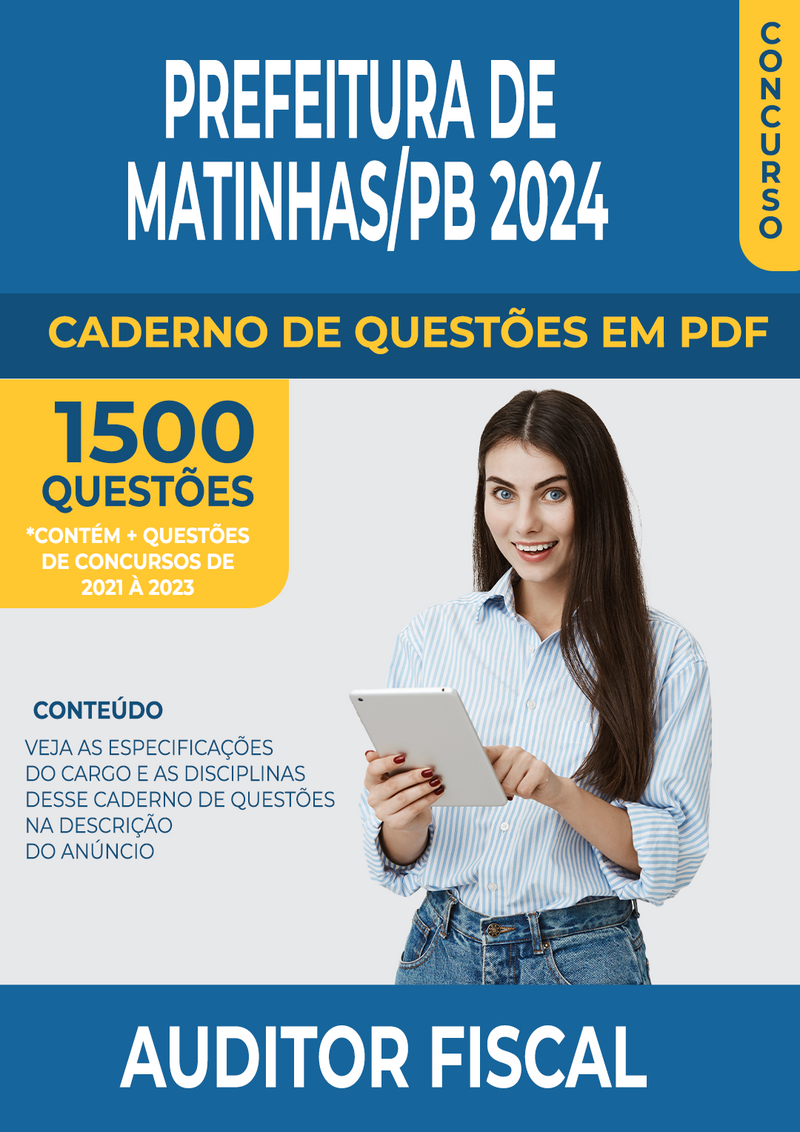 Apostila de Questões para Concurso da Prefeitura de Matinhas/PB 2024 para Auditor Fiscal - Mais de 1.500 Questões Gabaritadas | loja123shop