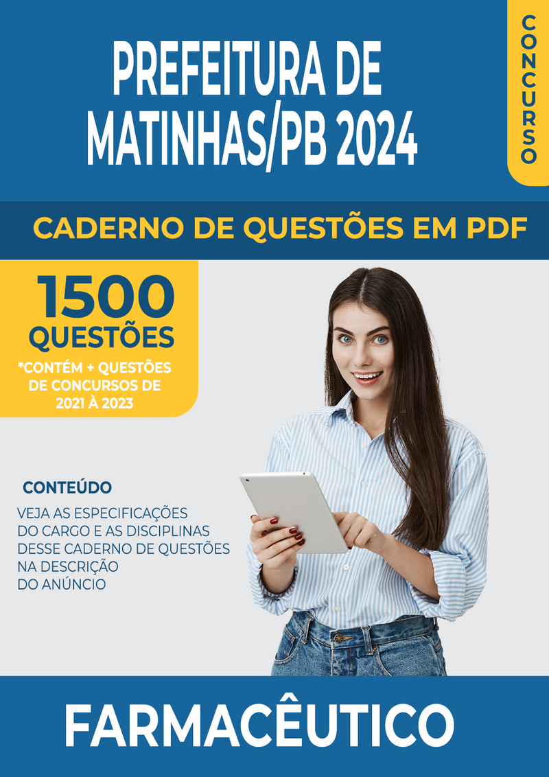 Apostila de Questões para Concurso da Prefeitura de Matinhas/PB 2024 para Farmacêutico - Mais de 1.500 Questões Gabaritadas | loja123shop
