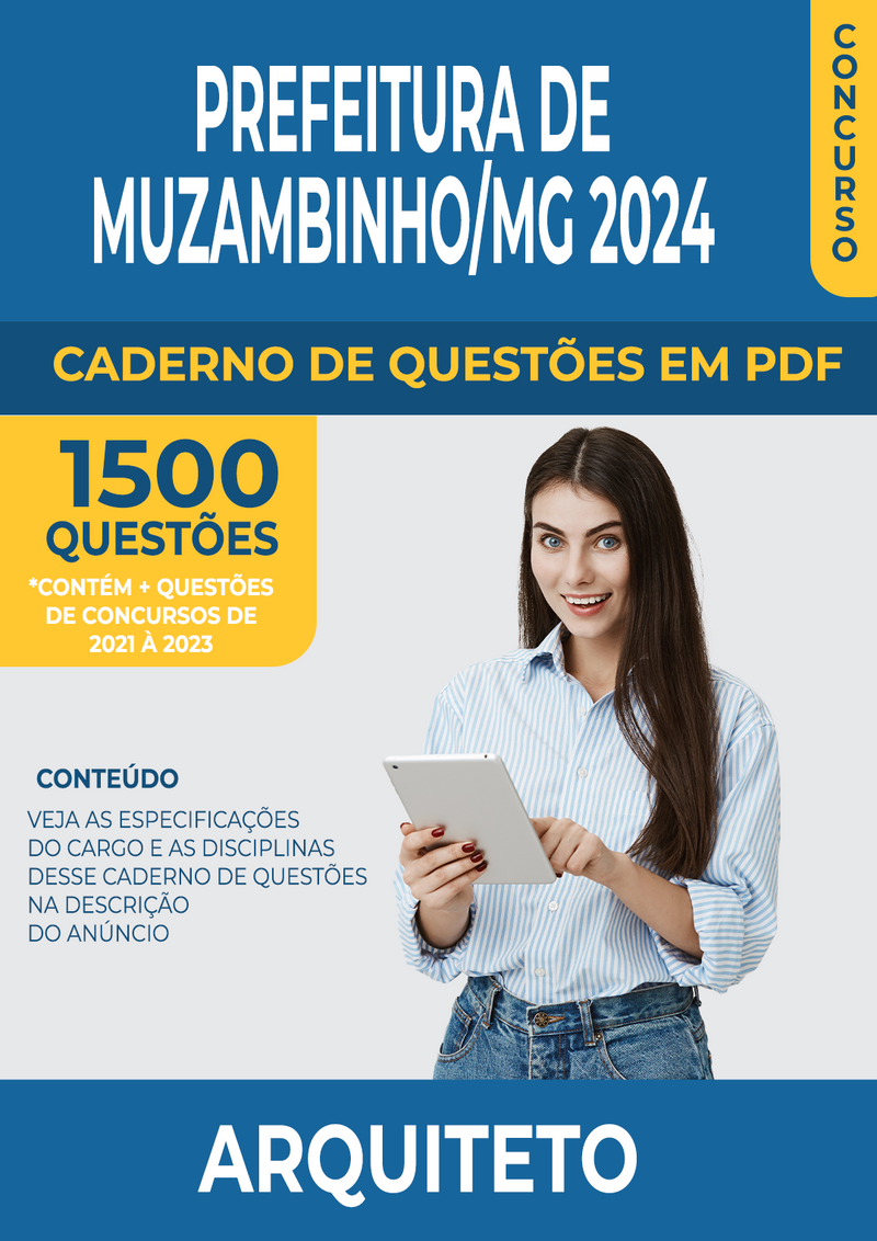 Apostila de Questões para Concurso da Prefeitura de Muzambinho/MG 2024 para Arquiteto - Mais de 1.500 Questões Gabaritadas | loja123shop