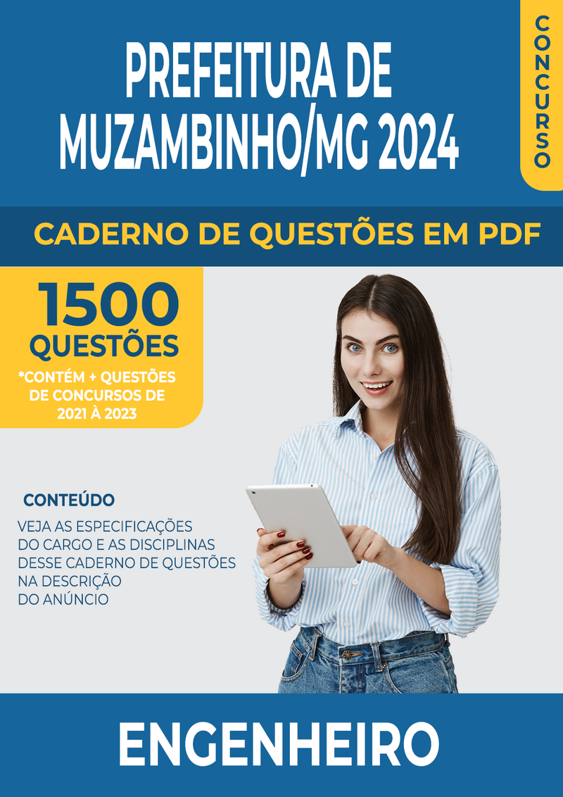 Apostila de Questões para Concurso da Prefeitura de Muzambinho/MG 2024 para Engenheiro - Mais de 1.500 Questões Gabaritadas | loja123shop