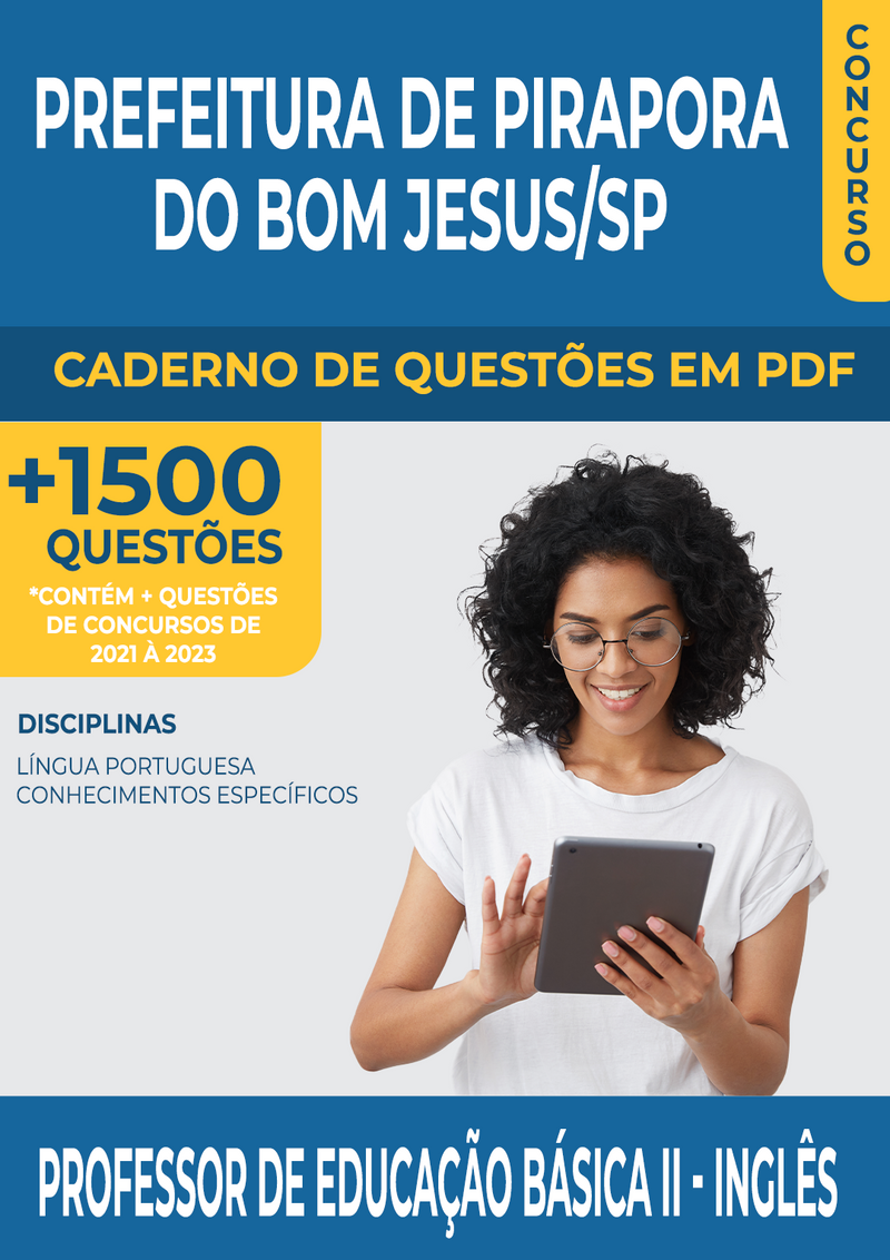 Apostila de Questões para o Concurso da Prefeitura de Pirapora do Bom Jesus/SP 2024 para Professor de Educação Básica II - Inglês - Mais de 1.500 Questões Gabaritadas | loja123shop