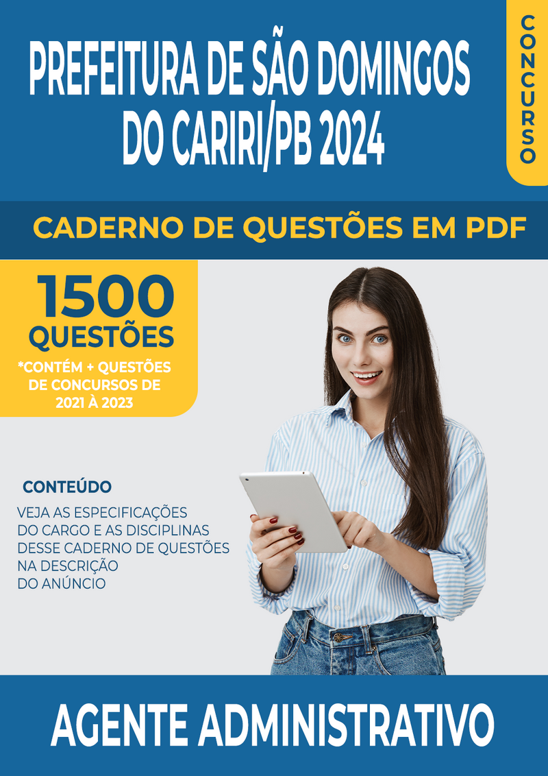 Apostila de Questões para Concurso da Prefeitura de São Domingos do Cariri/PB 2024 para Agente Administrativo - Mais de 1.500 Questões Gabaritadas | loja123shop