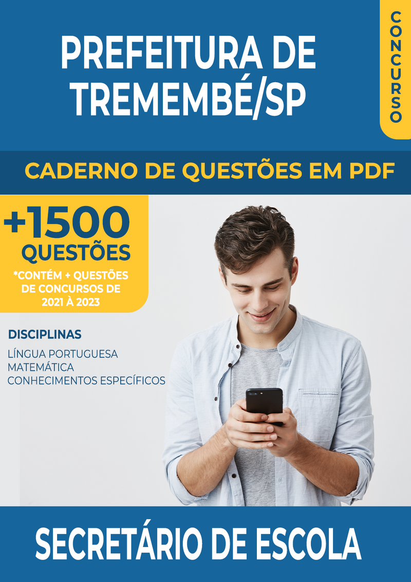 Apostila de Questões para o Concurso da Prefeitura de Tremembé/SP para Secretário de Escola - Mais de 1.500 Questões Gabaritadas | loja123shop