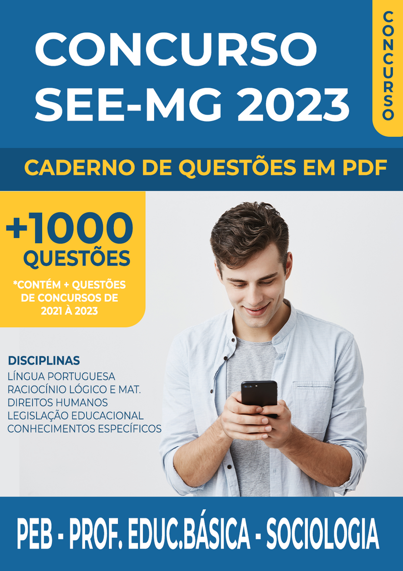 Apostila de Questões para o Concurso SEE-MG 2023 para Professor de Educação Básica - PEB - Sociologia - Mais de 1.000 Questões | loja123shop